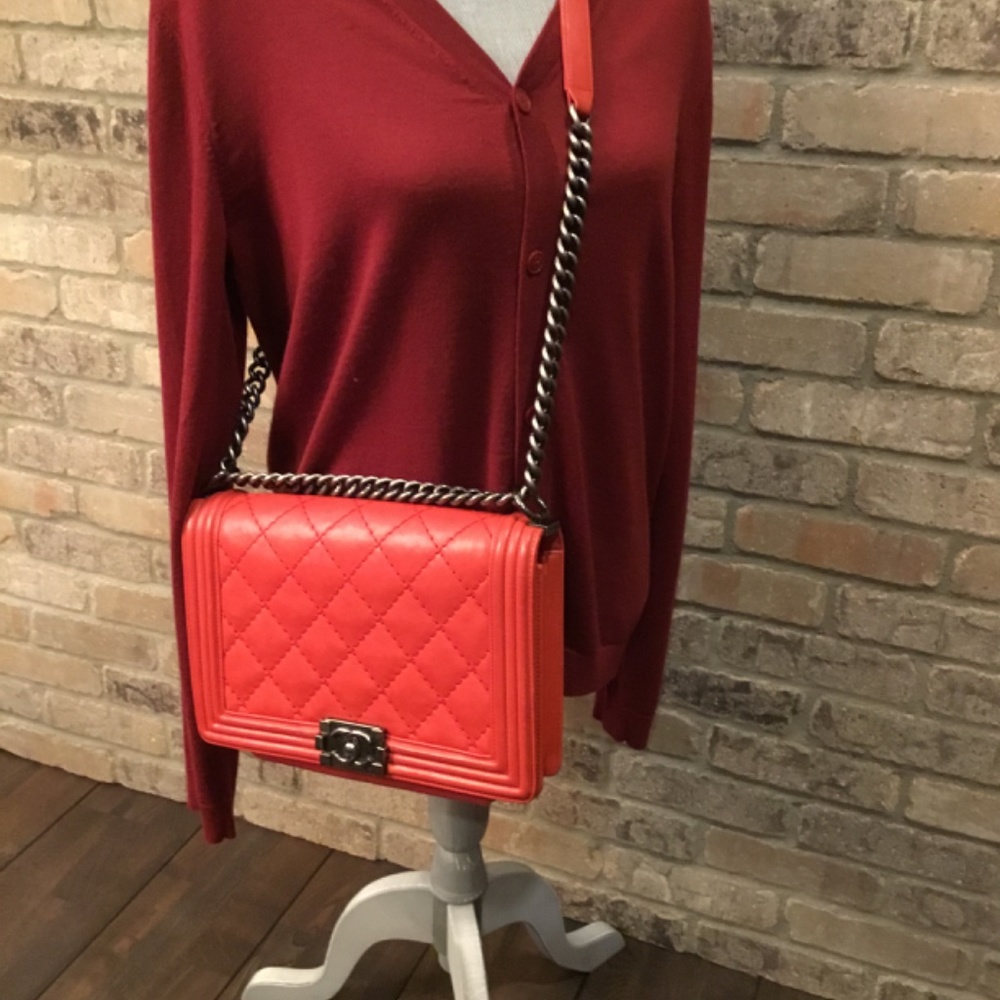 Authentic Chanel Red Medium Boy Bag